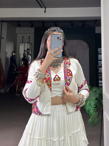 Premium Rayon Cotton With Gamthi and Kodi Work Chaniya Cholis with Koti Jacket Fully Stitched