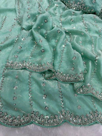 Party Star - Premium Space Silk Saree with Swaroski like crystal work with Fully Stitched Blouse