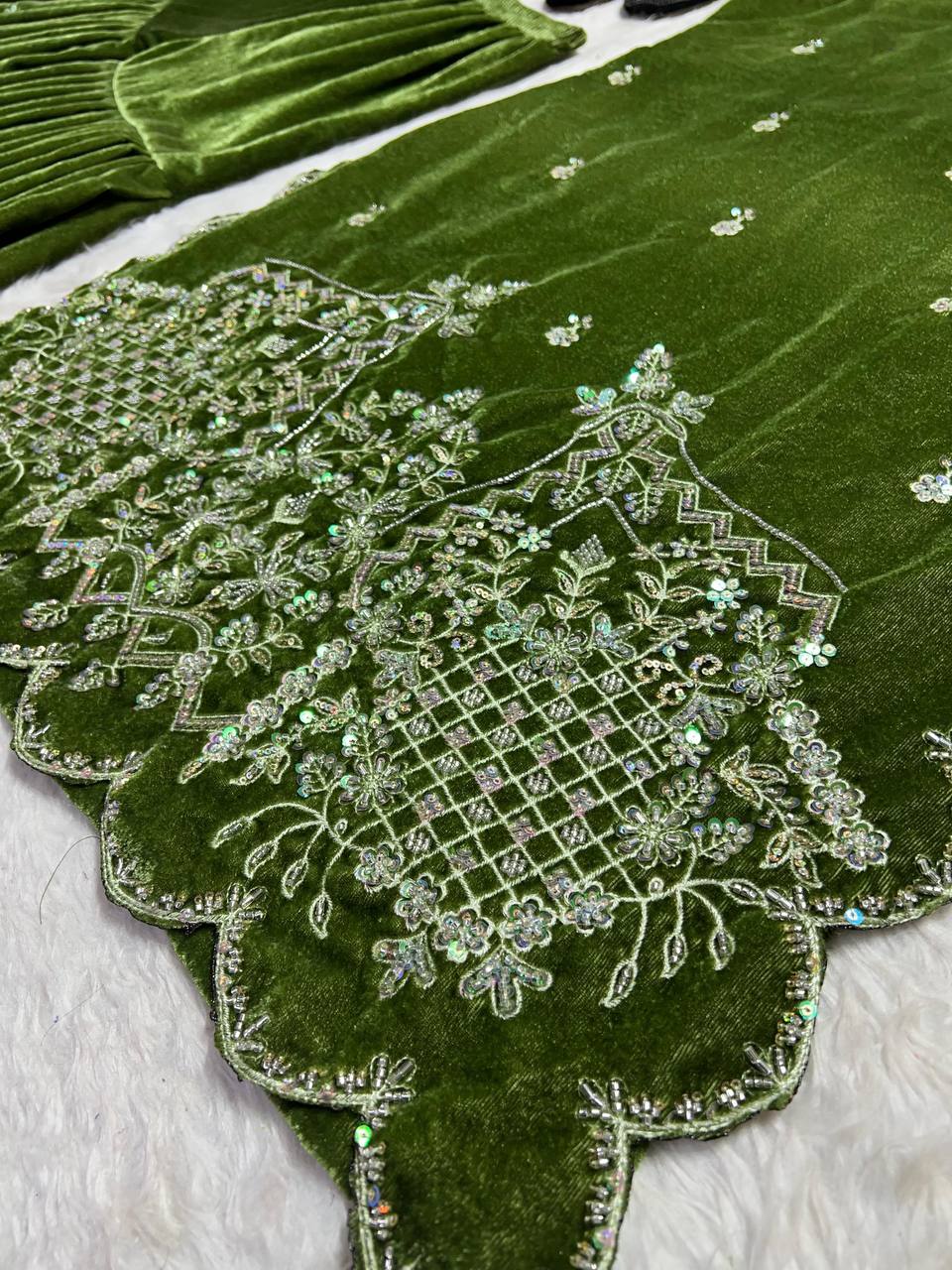 Mahendi Sharara Set fully stitched Premium Velvet fabric