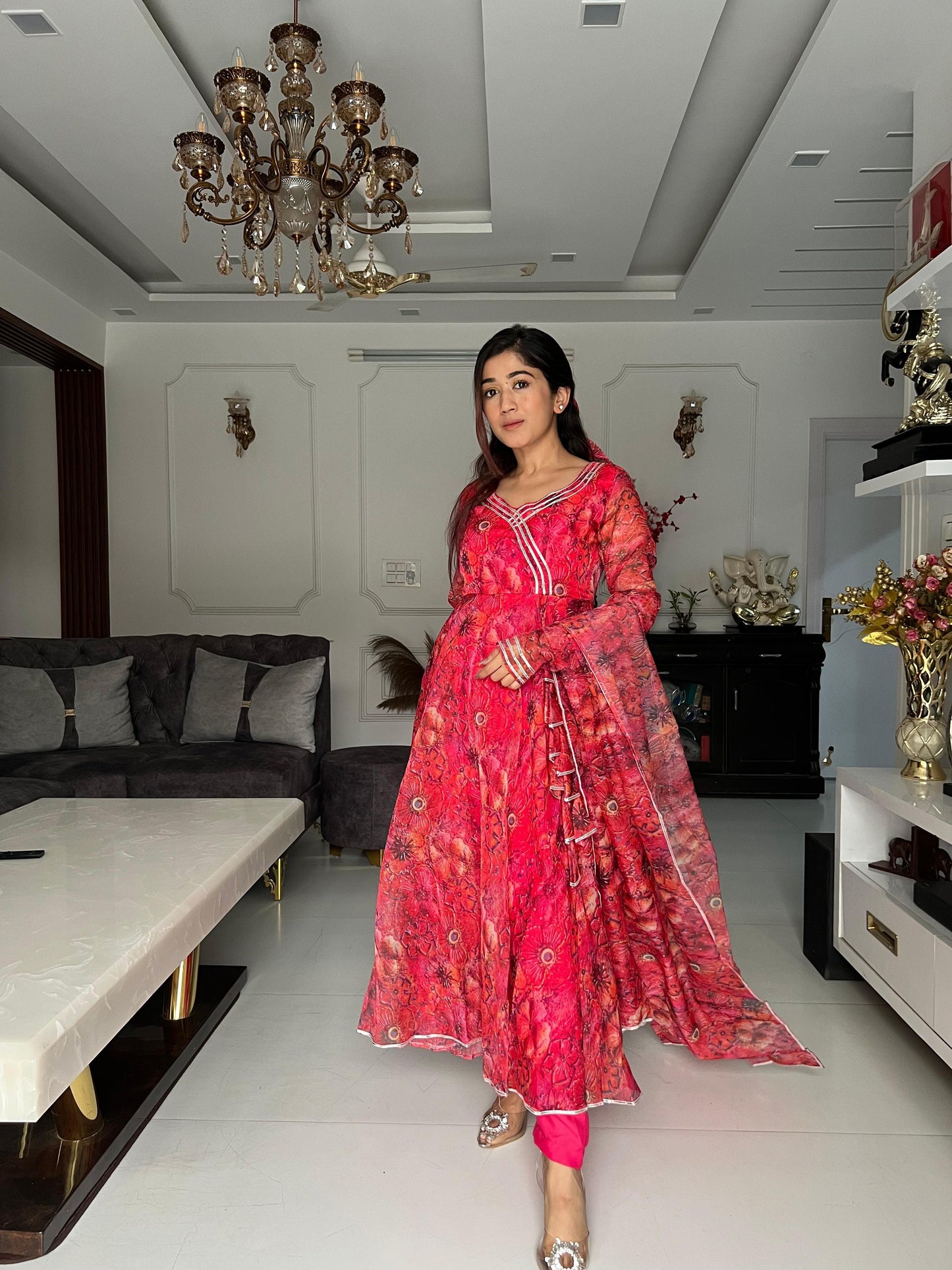 Soft Organza Floral Anarkali suit readymade