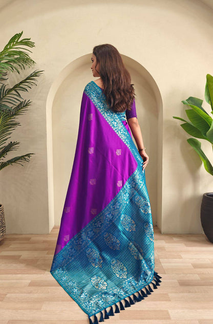 Priyanshi - Beautiful Dual Tone Soft Silk Saree with Zari Weaves with Stitched Blouse
