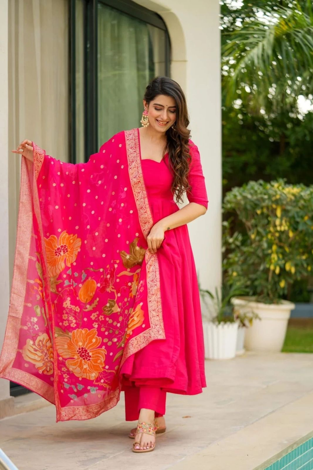 Rani Pink Good flaired Anarkali readymade Gown