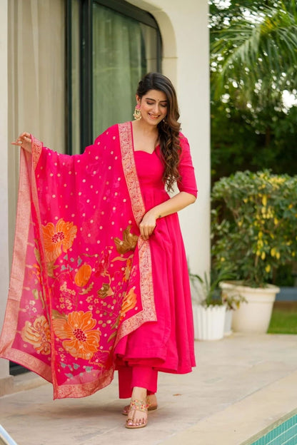 Rani Pink Good flaired Anarkali readymade Gown