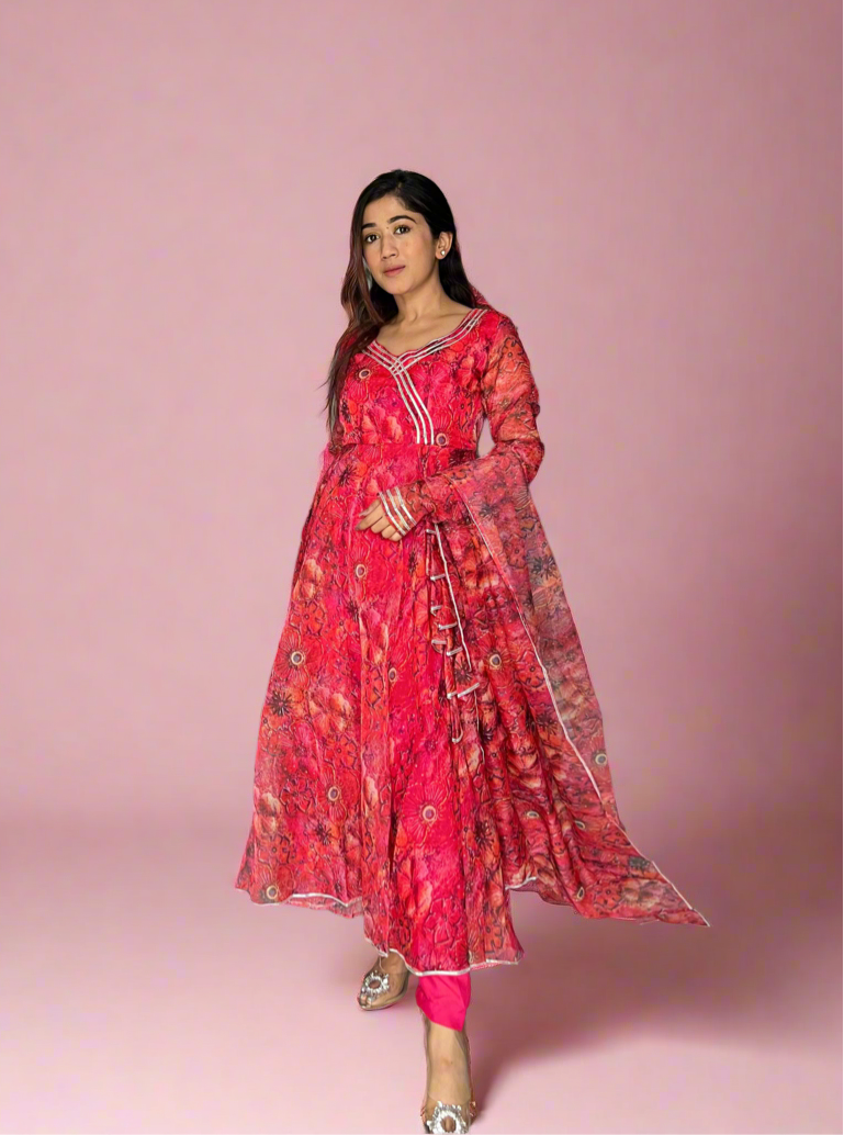 Soft Organza Floral Anarkali suit readymade