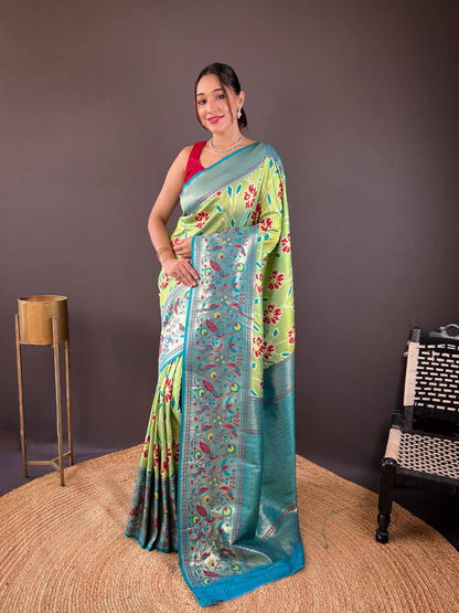 Premium Soft Silk With Rich Patola Weaving and Contast Pallu with Stitched Blouse
