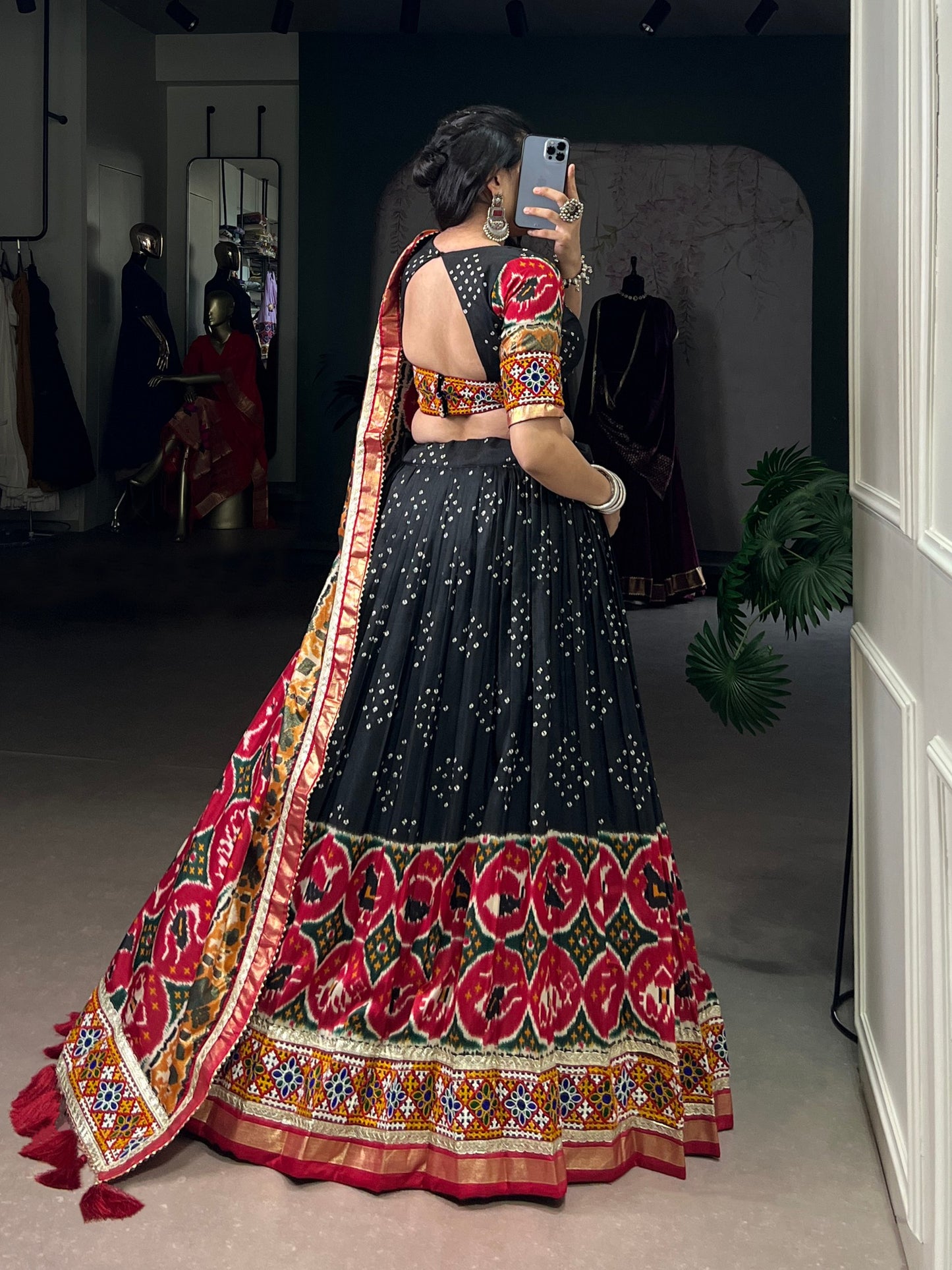 Varni - Beautiful Gamthi Work Printed Silk Chaniya Cholis Fully Stitched