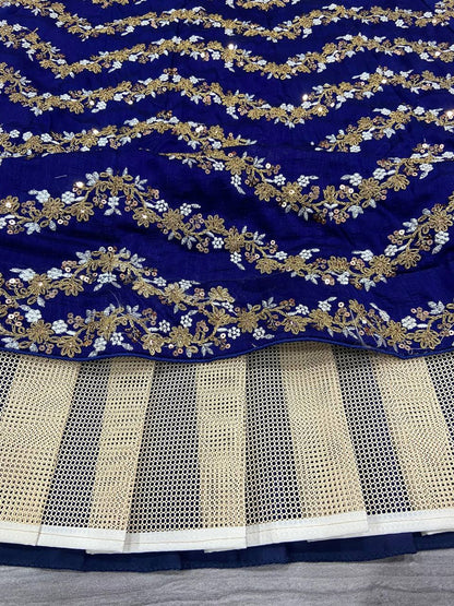 Premium Royal Blue Silk Lehenga with Heavy Embroidery Fully Stitched