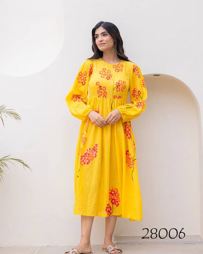 Yellow Beautiful Floral Printed Soft Kota Fabric Casual Wear Readymade upto 6XL sizes
