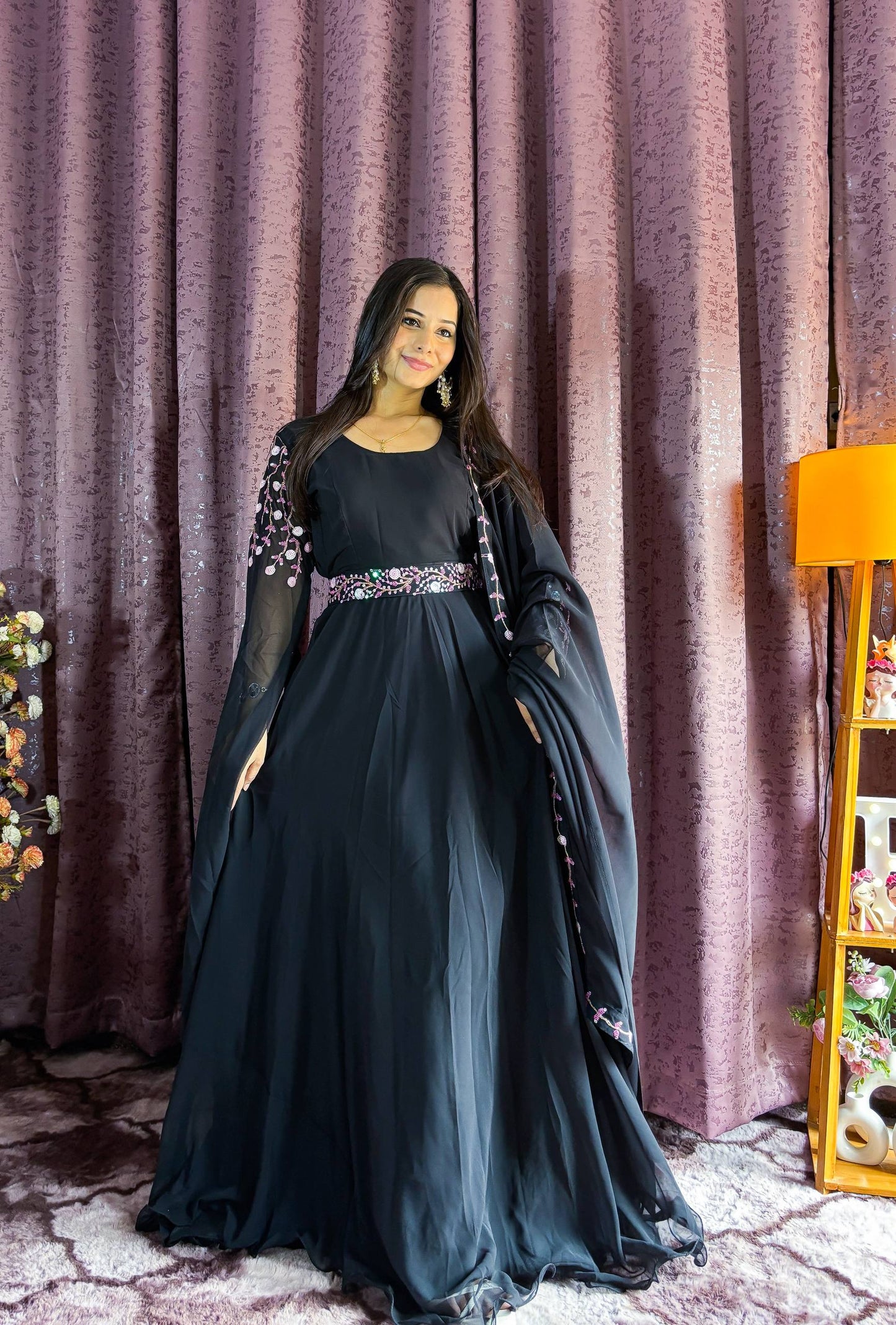 Premium Black Soft Georgette Lightweight Gown Fully Stitched