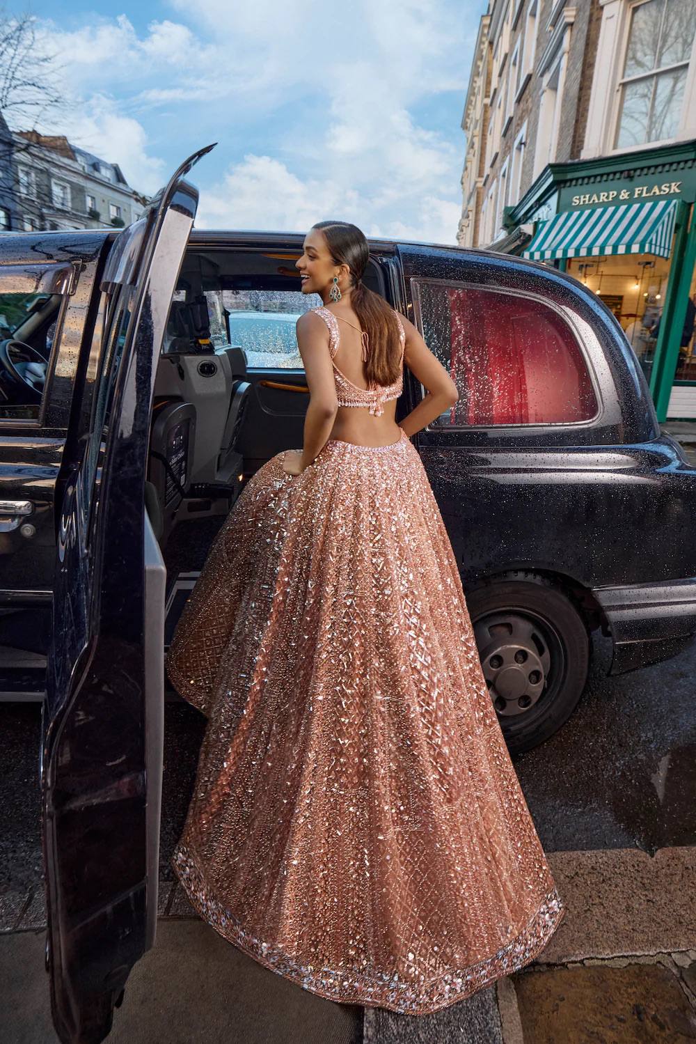 Premium Peach Net Lehenga with Sequins and Dori Work Fully Stitched