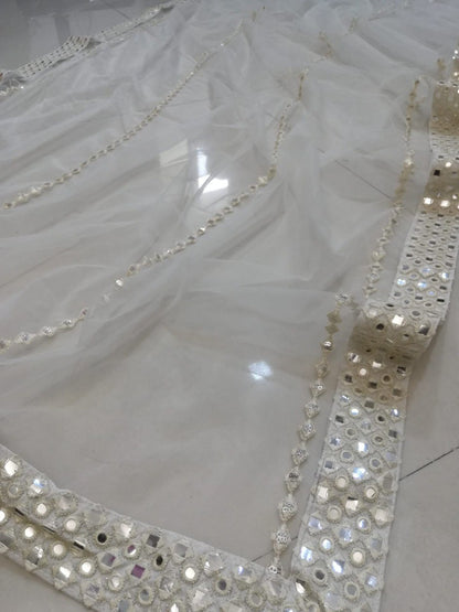 Pastel Off White Paper Mirror Work Fully Stitched Lehenga Choli