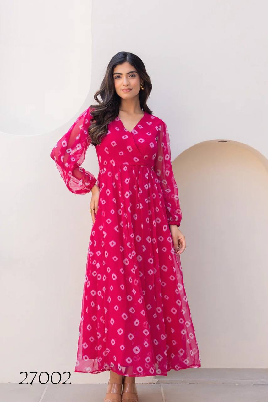 Pink Beautiful Floral Printed Soft Georgette Fabric Casual Wear Readymade upto 6XL size