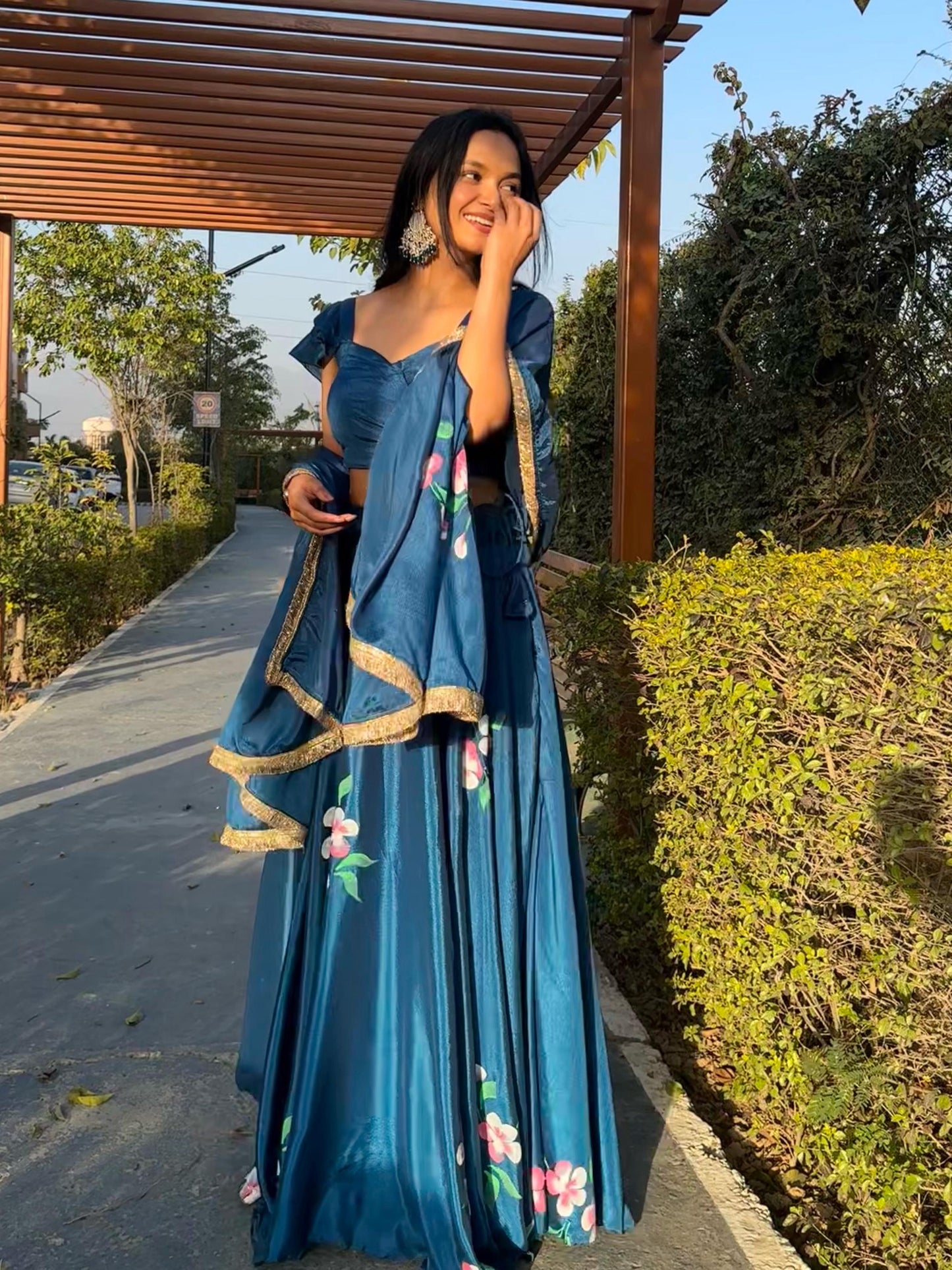 Soft Chinon Floral Fully Stitched Lehenga