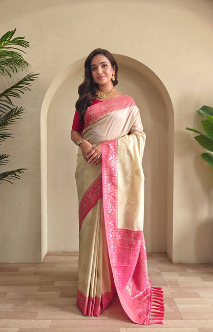 Priyanshi - Beautiful Dual Tone Soft Silk Saree with Zari Weaves with Stitched Blouse