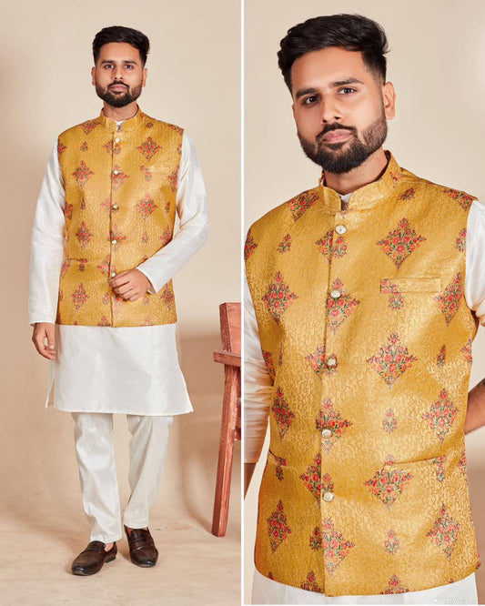 Yellow Premium Koti Kurta with Pajama traditional ethinic for every occasion