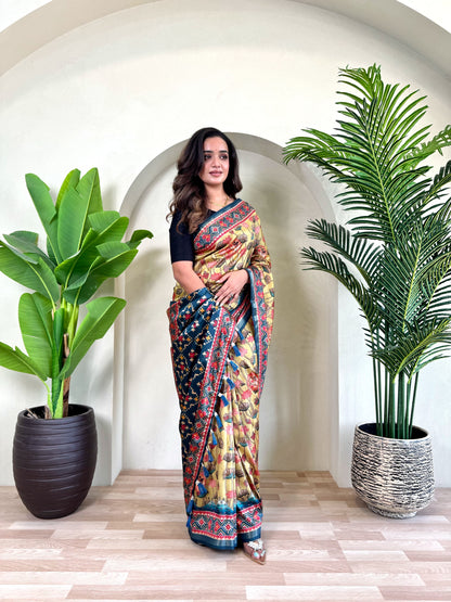 Ramya - Beautiful Dola Silk Printed Saree with Stitched Blouse Options