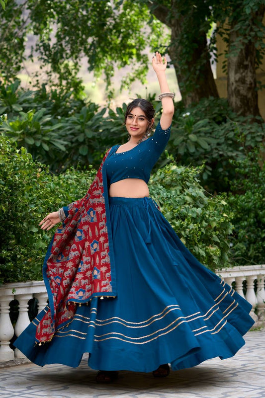Blue Pure cotton Navratri Special Lehenga Choli Fully Stitched