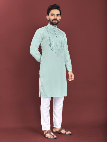 Men's Unique Exclusive Kurta with Real Mirror Neck Work with Cotton Pajama