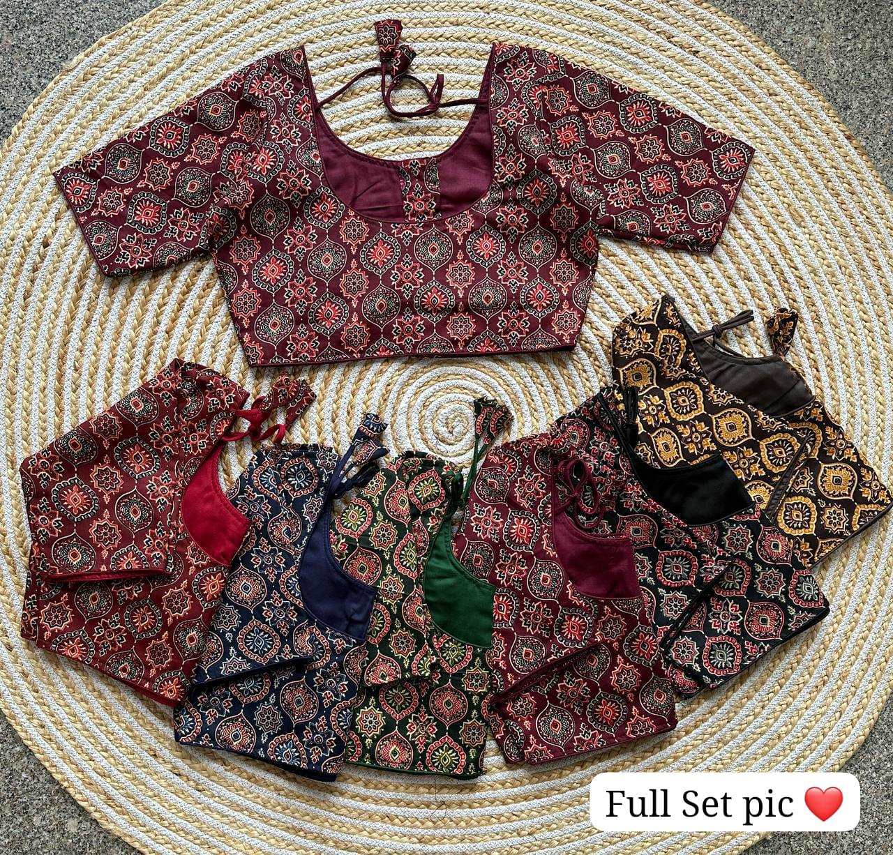 Black Pure Cotton kalamkari print readymade blouse front hook