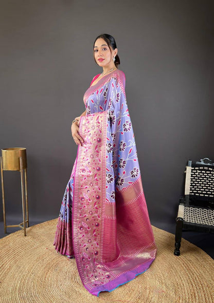 Premium Soft Silk With Rich Patola Weaving and Contast Pallu with Stitched Blouse