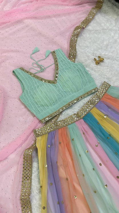 Premium Pastel Rainbow fully stitched lehenga