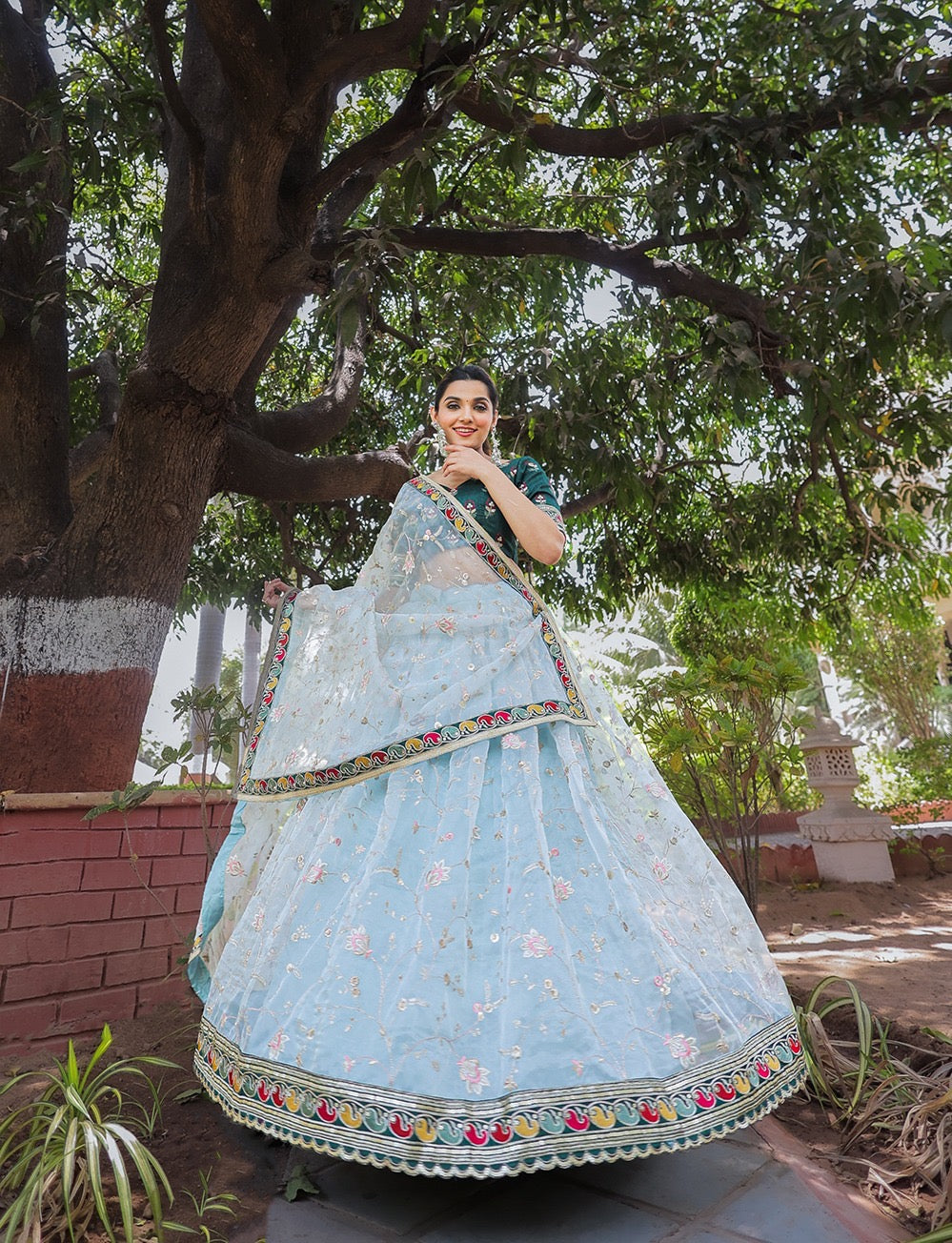 Premium organza work lehenga