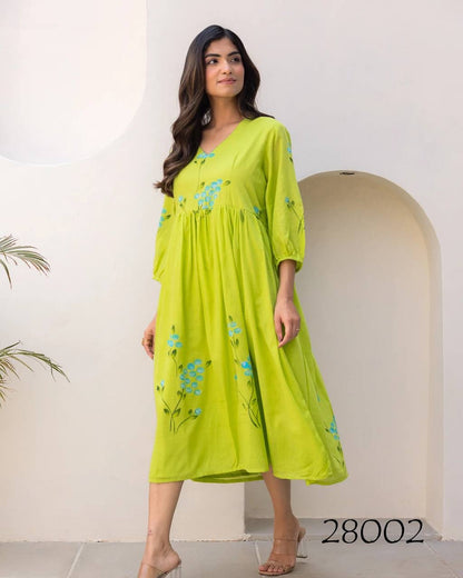Parrot Green Beautiful Floral Printed Soft Kota Fabric Casual Wear Readymade upto 6XL sizes