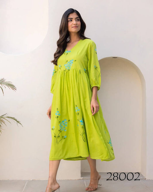 Parrot Green Beautiful Floral Printed Soft Kota Fabric Casual Wear Readymade upto 6XL sizes