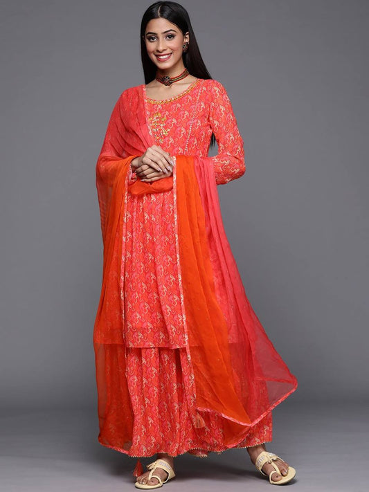 Georgette sharara set orange and pink shade