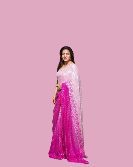 Dual tone Pink sequins saree with stitched blouse