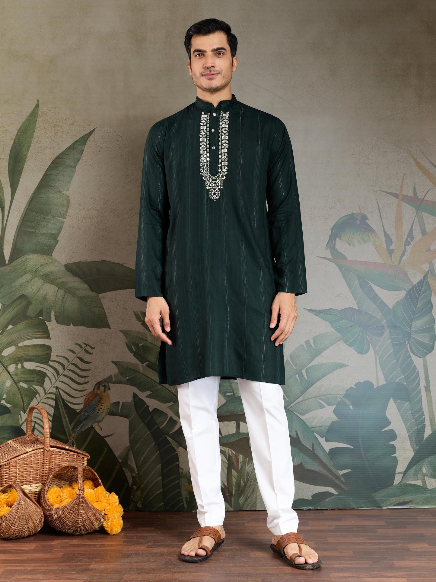 Ramjat - Premium Mens Silk kurta with Pajama and Printed Dupatta