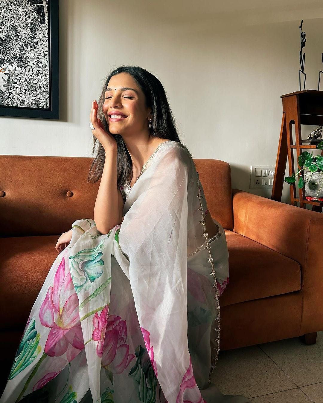 Soft Silk Floral Val Moti Work Border Saree With Stitched Blouse Options