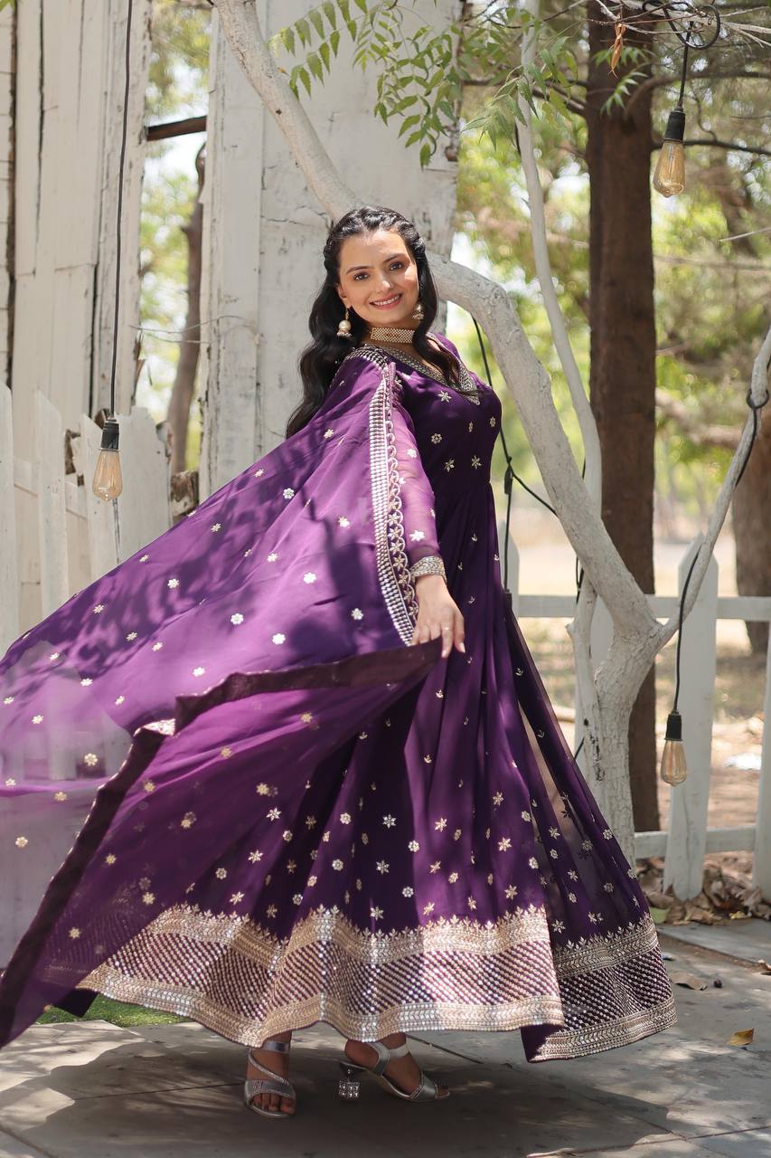 Premium Purple Anarkali Gown Fully Stitched