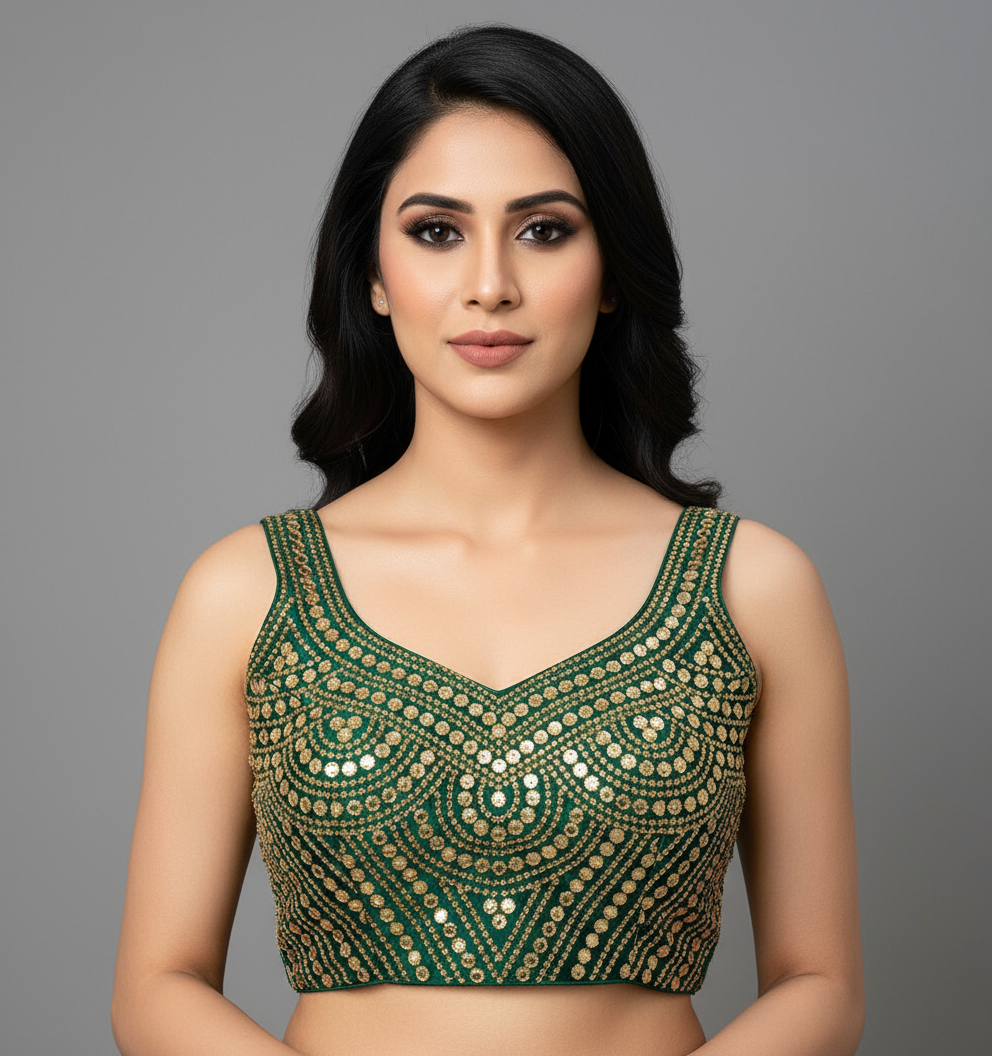 Beautiful Foil Mirror Work Silk Readymade Blouse to Pair with Saree or Lehenga