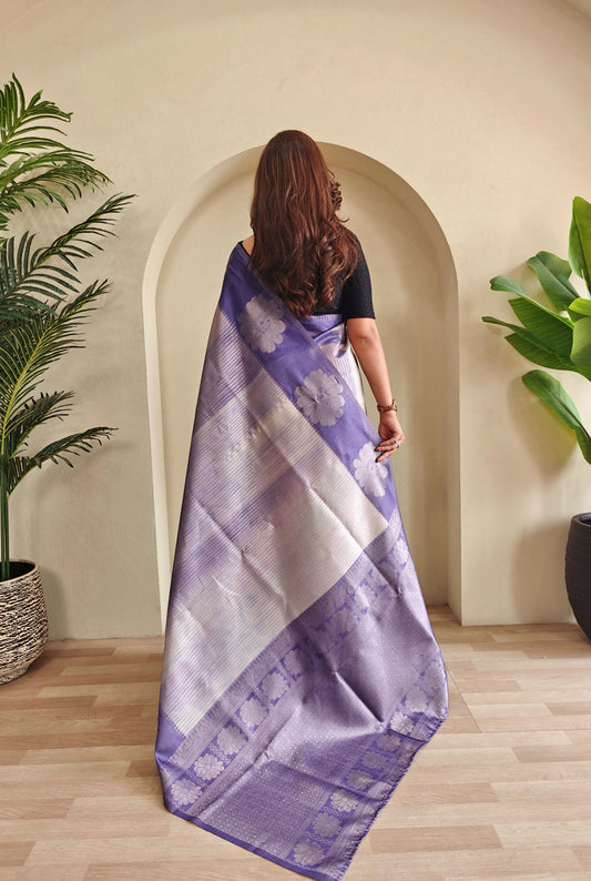 Resham - Silk Saree with Silver Zari Motif Weaved With Stitched Blouse Options