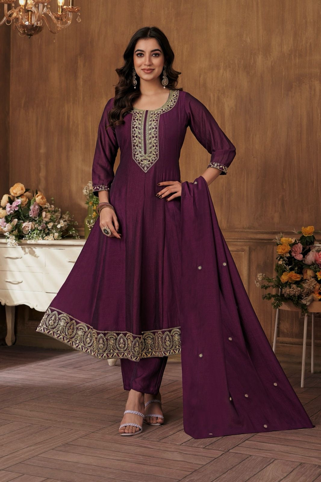 Vichitra Silk Embroidered Suit Fully Stitched