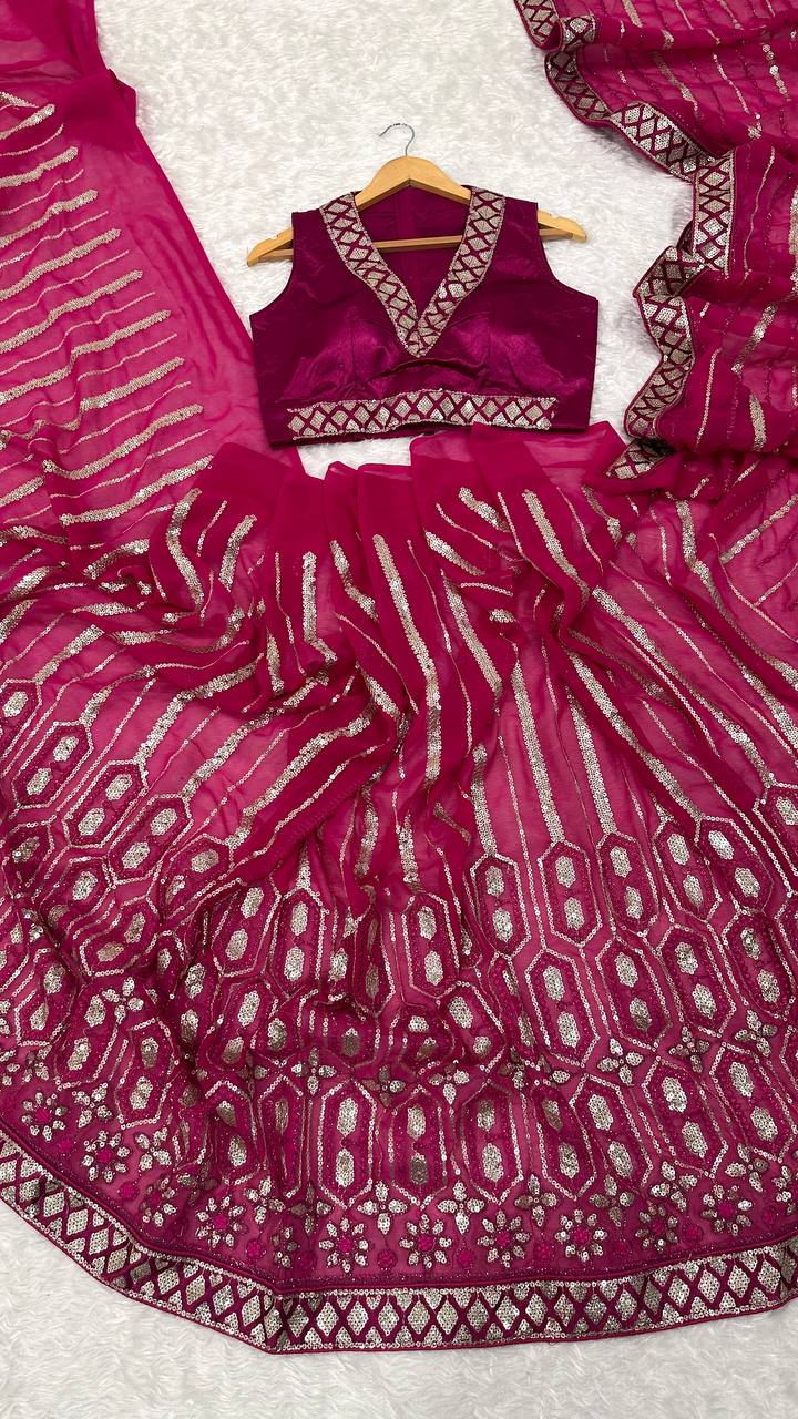 Malaika - Soft Georgette Sequins Work Saree with Stitched Blouse