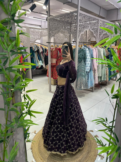 Premium Wine colour Lehenga with Blouse and dupatta fully stitched