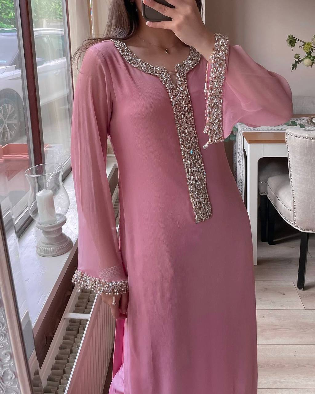 Pastel Pink Premium Georgette Readymade Suit