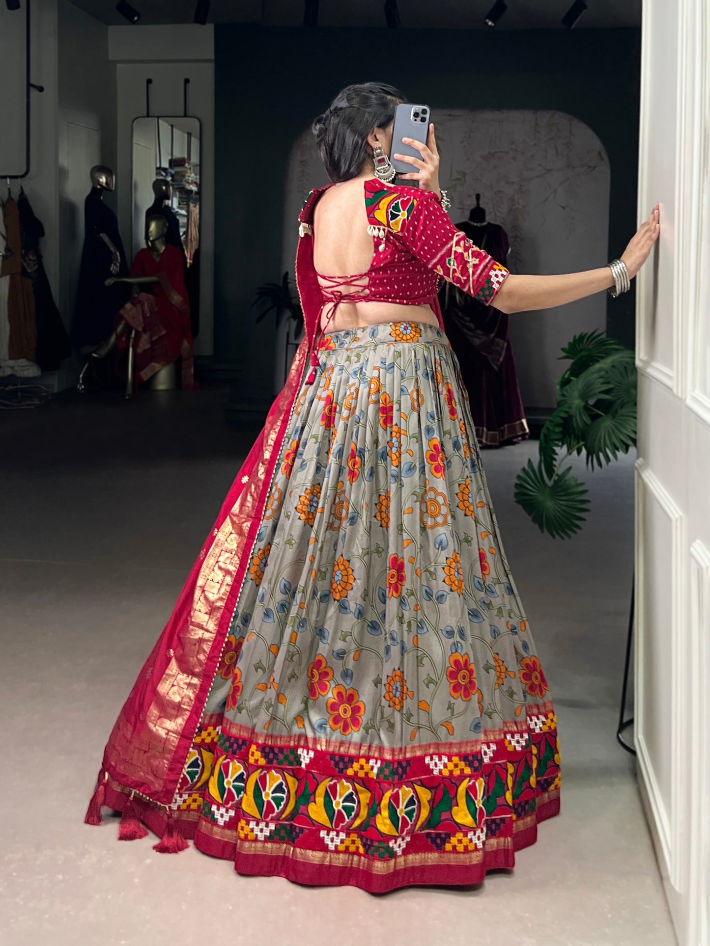 Floral Printed Beautiful Tasar Soft Silk Chaniya Cholis for Navratri