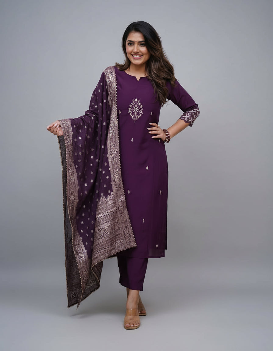 Purple Chanderi Cotton Elegant Kurti Pair for all occasions