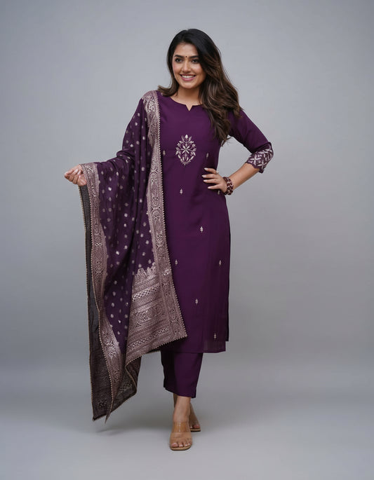 Purple Chanderi Cotton Elegant Kurti Pair for all occasions