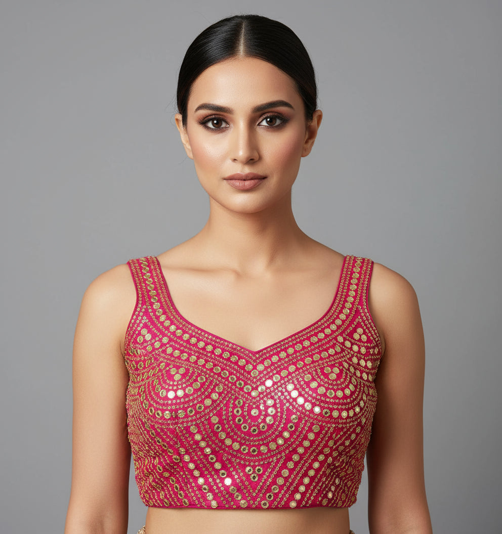 Beautiful Foil Mirror Work Silk Readymade Blouse to Pair with Saree or Lehenga