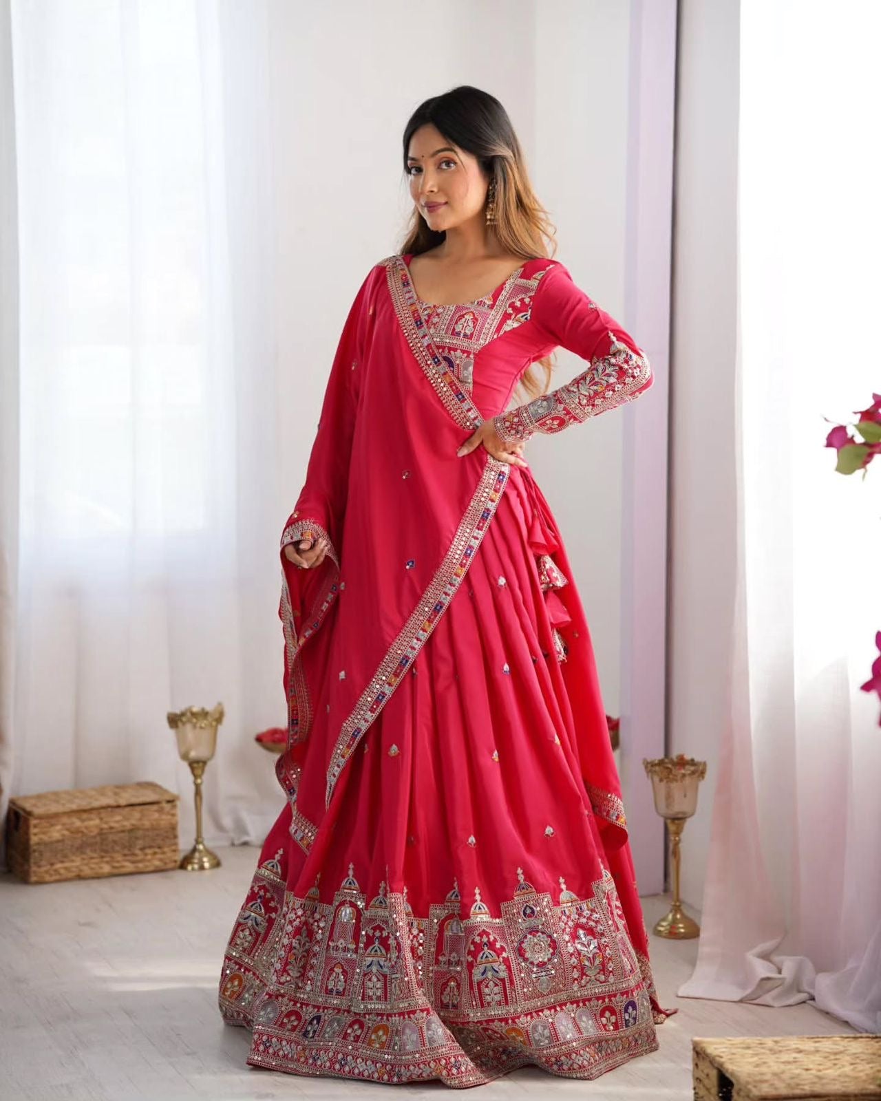 Navratri Special Vichitra Silk with Beautiful Embroidered Fully Stitched Lehenga