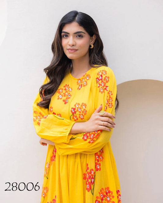 Yellow Beautiful Floral Printed Soft Kota Fabric Casual Wear Readymade upto 6XL sizes