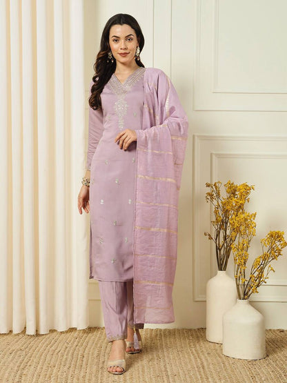 Readymads Soft Silk lilac suit with pant and dupatta