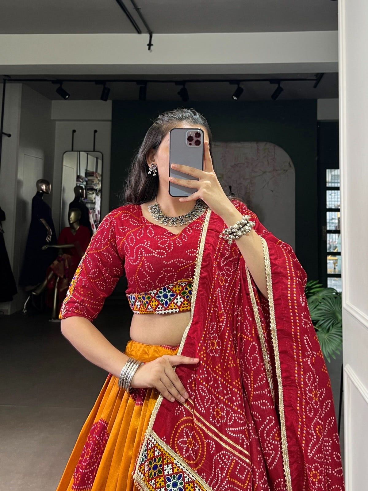 Beautiful Bandhej Print Silk Lehenga Choli Fully Stitched