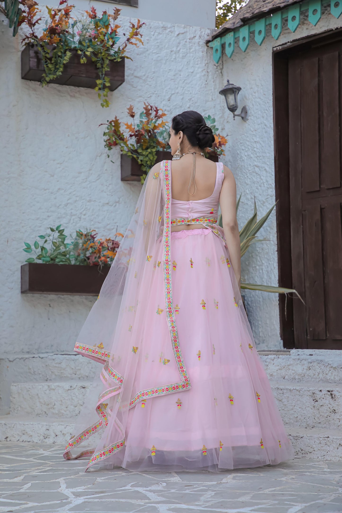 Baby Pink Double Layered Lehenga fully stitched