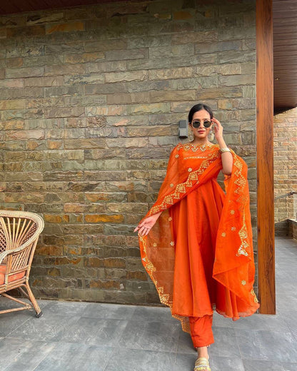 Tangy Orange georgette anarkali style suit readymade