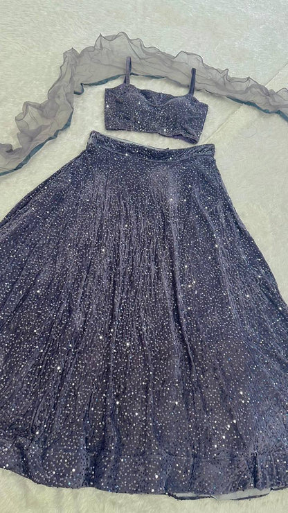 Grey Shimmering Fully Sequins work Lehenga Fully Stitched